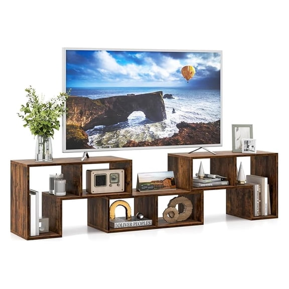 TV Console Stand, 3 Pieces Combination Entertainment Center for 50 55 60 65 Inch TV, Modern Media Console Bookcase with Open Storage Shelf for Living Room Bedroom (Walnut)