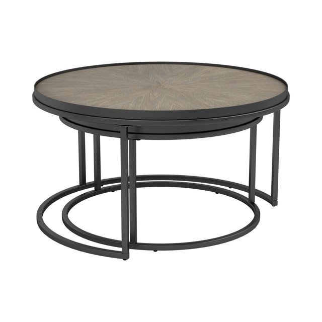 Benjara Table Gigogne 2 Pcs avec Dessus en Bois d'Orme, Gris