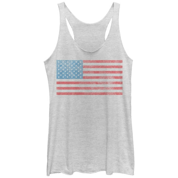 Women's Lost Gods Fourth of July Classic American Flag Racerback Tank Top White Heather X Large