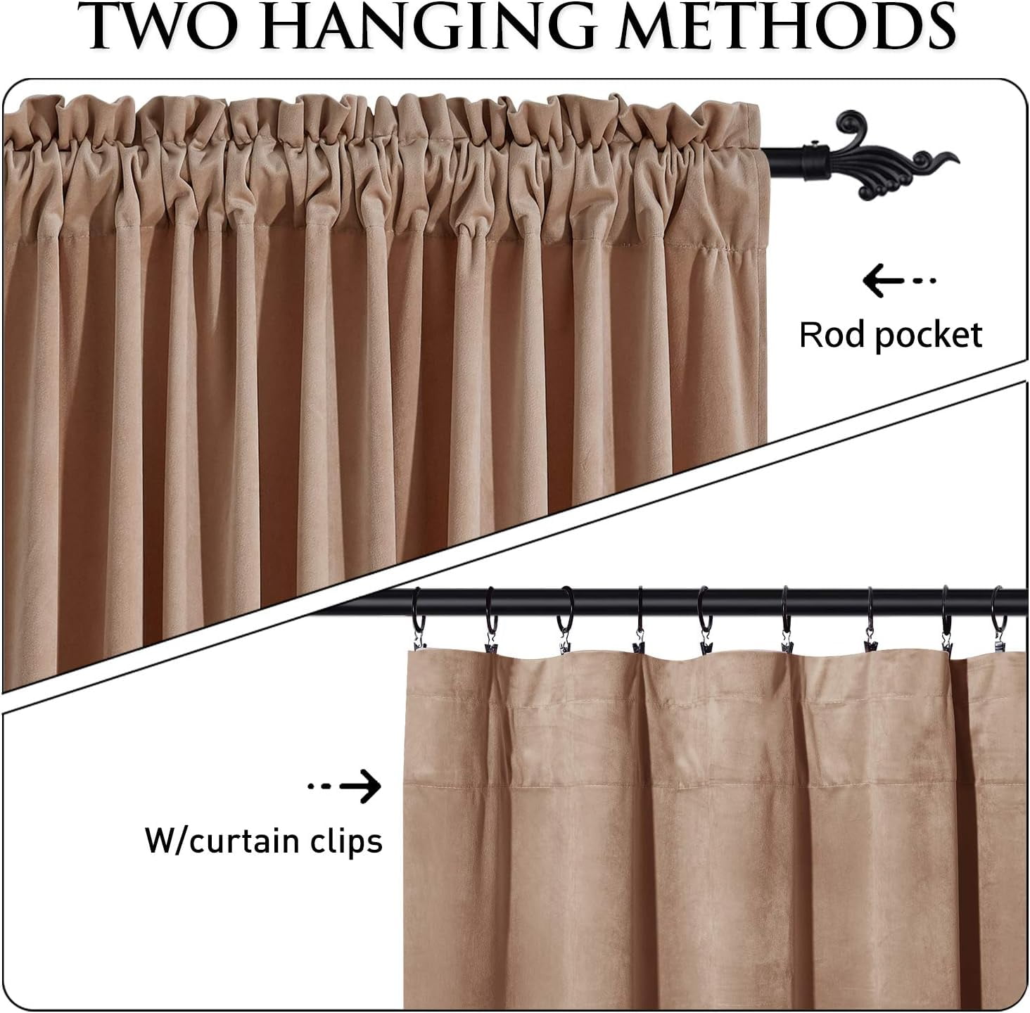 NICETOWN Velvet Curtains for Living Room, Thermal Insulated Noise Reducing Energy Efficiency Privacy Luxury Velvet Curtains Room Darkening Rod Pocket Drapes, Blush Beige, 52"x96", 2 Panels