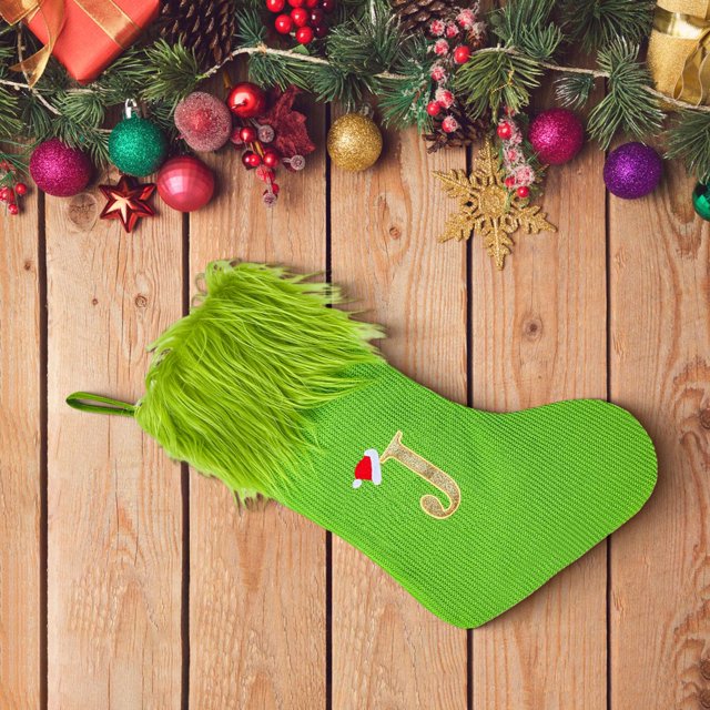 Medias de Navidad Perfecl Adorno colgante Decoración portátil para el hogar Calcetines 3D Letra J 26,5 cm x 45 cm