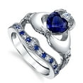 thumbnail image 3 of Metal Masters Womens Sterling Silver 925 Irish Claddagh Love Engagement Wedding Ring Sets Simulated Sapphire Blue Heart Cz Cubic Zirconia 9, 3 of 5