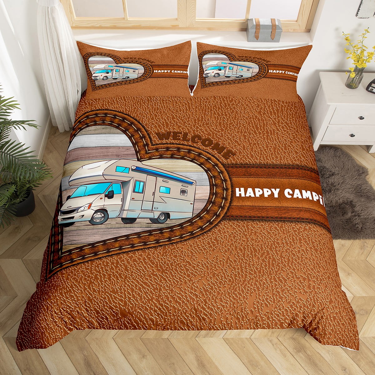 YST Camper Duvet Cover 3 Pcs Brown Cowhide Print Bedding Queen Size