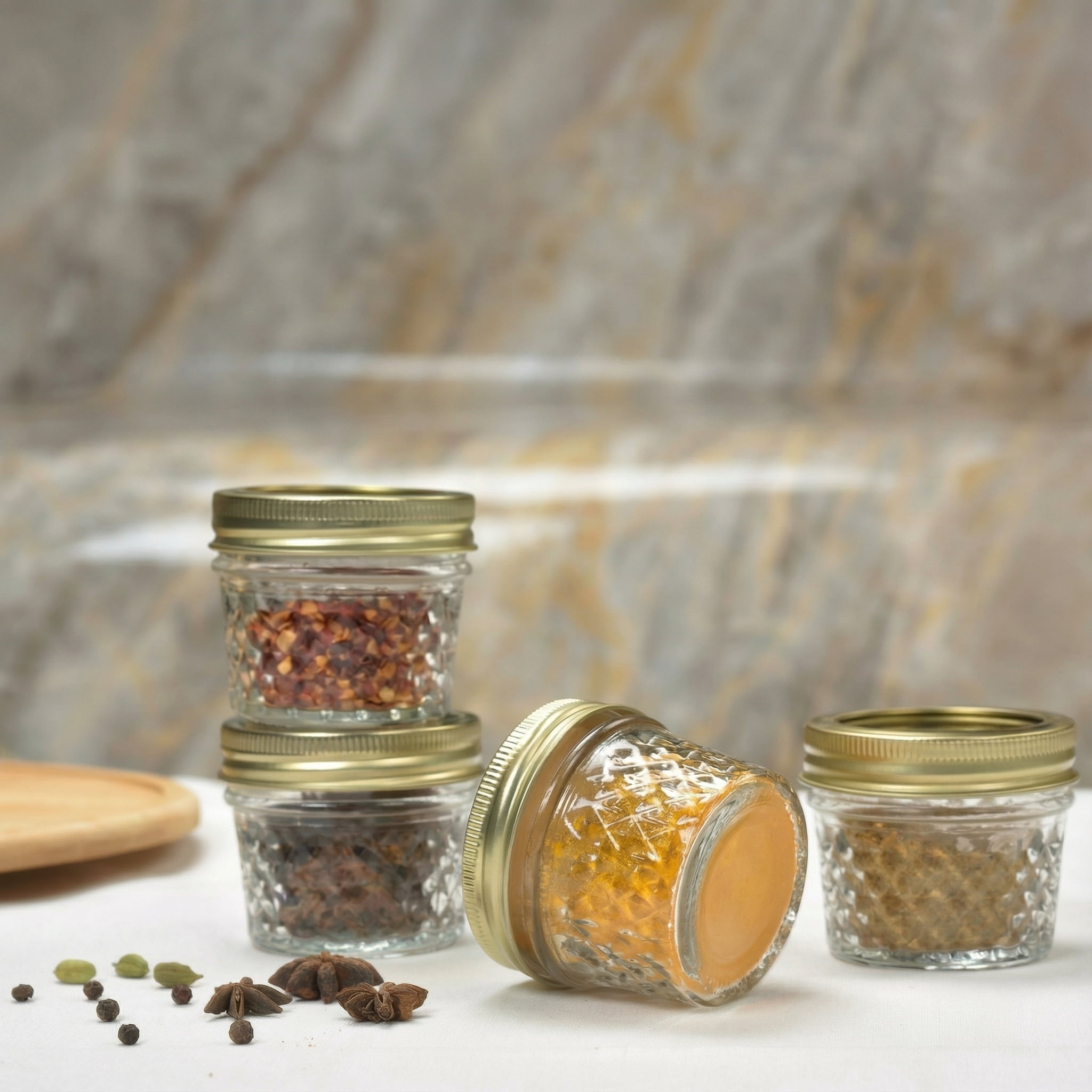 Mainstays 4 oz Mason Jars, Regular Mouth Quilted Canning Jars with Lids and Rings, 12-Pack Mini Glass Jars for Home Canning and Gifting