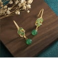 thumbnail image 4 of K-KED Green Jade Drop Dangle Earrings Boho Leaf Design Hook 18K Gold Plated Gemstone, 4 of 9