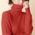 thumbnail image 4 of Scyoekwg Hauts à Manches Longues pour Femmes Col Roulé Automne Hiver Ajustés Hauts de Base Légers Couleur Unie Chemisiers pour Femmes Tendance Amples Hauts d'Automne Chandail (Rouge Melon D\'eau,TTG), 4 of 5