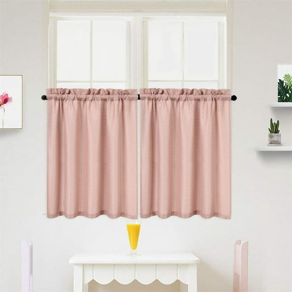 2 Pcs Waffle Weave Fabric Tier Curtain, Rod Pocket Waterproof Small Curtain
