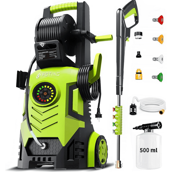 Electric Pressure Washer, Power Washer 5000PSI for Car Patio Wash, w/Total Stop System, Safety Lock, 4 Nozzles, Soap Bottle