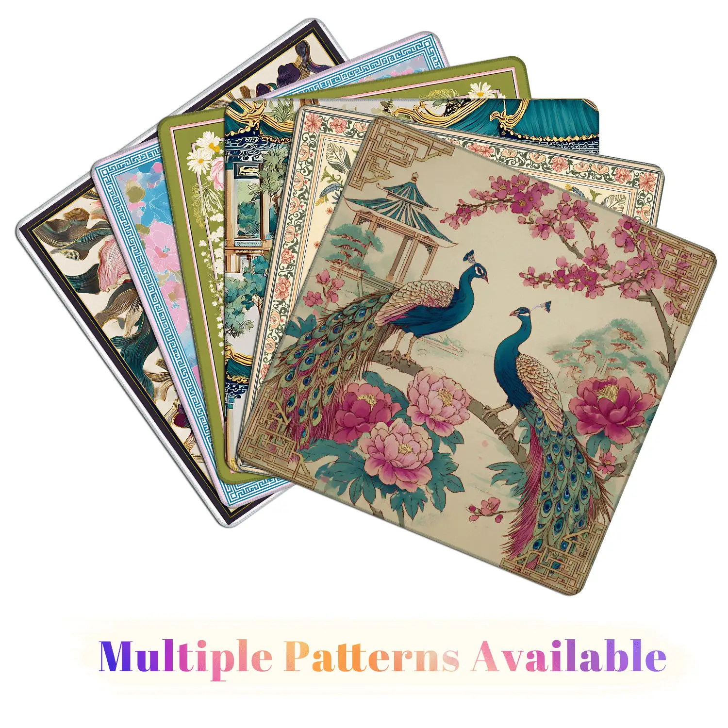 Mahjong Mat 31.5" x 31.5" Peacock Blossoming Flowers Traditional Chinese Landscape Non-Slip Noise Reduction American Mahjong Tiles Table Cover for Dominoes Poker Card Board Games Gift