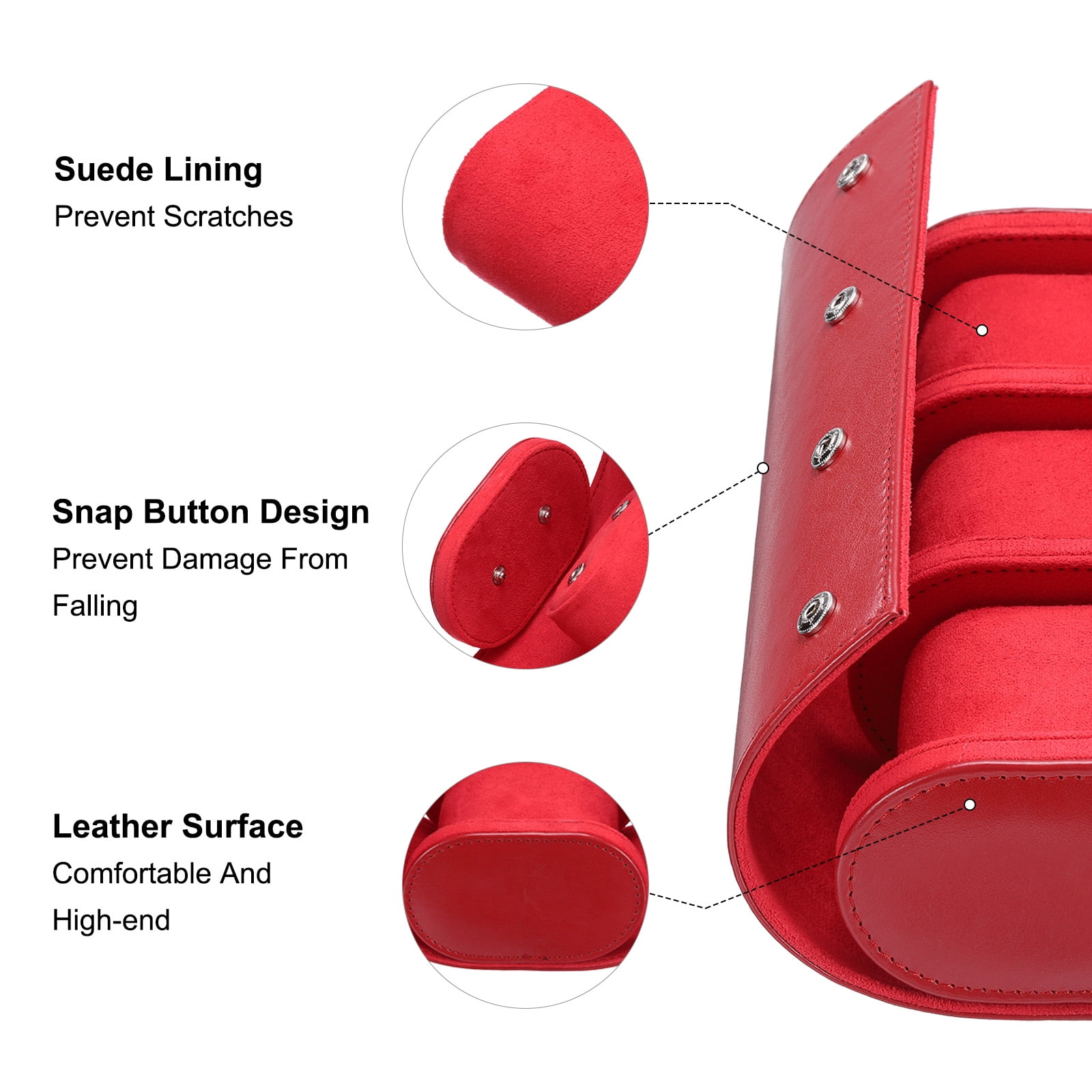 Unique Bargains Leather Watch Case Roll Storage Box Organizer 8.07"x 3.94"x2.76" Red