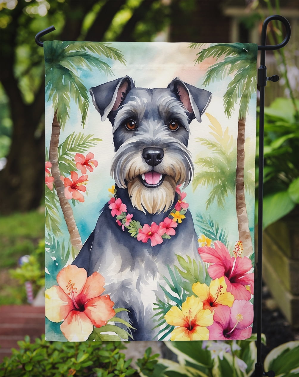 Schnauzer Luau Garden Flag 11.25 in x 15.5 in