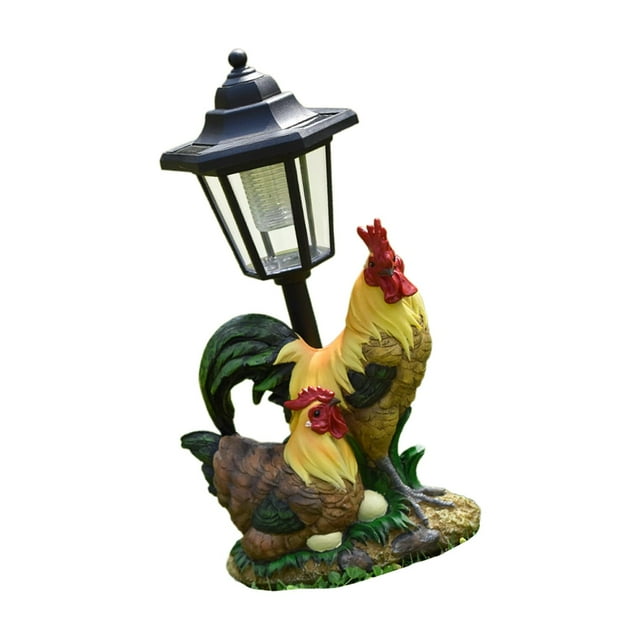 S SERENABLE Garden Statue Solar Post Lamp Lawn Ornament for Spring Summer Decor Lifelike Chicken