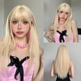 thumbnail image 2 of Peluca sintética larga y recta con flequillo para mujer, pelo falso suave y sedoso Natural, resistente al calor, color rubio, colorido, uso diario en fiestas, 2 of 4