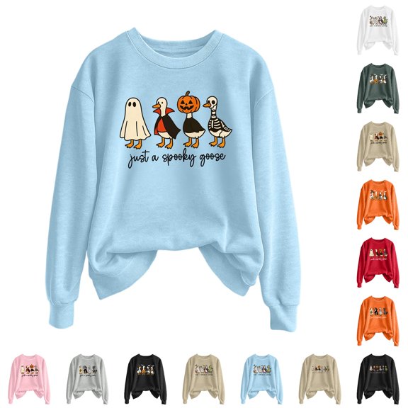 LIIPEE Halloween Graphic Sweatshirts For Women Long Sleeve Crew Neck Pullover Ladies Fall Winter Comfortable Versatile Sweatshirt,XL