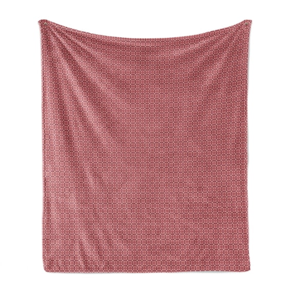 Abstract Soft Flannel Fleece Throw Blanket, Geometric Retro Design Round Motifs Basic Monochrome Details, Cozy Plush for Indoor and Outdoor Use, 50" x 70", Pale Ruby Blush, by Ambesonne