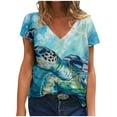 thumbnail image 3 of DDAPJ pyju Novelty Graphic Tees for Women Sea Turtle Print Short Sleeve V Neck T-shirts Summer Casual Beach Vacation Tee Tops Mint Green S, 3 of 6