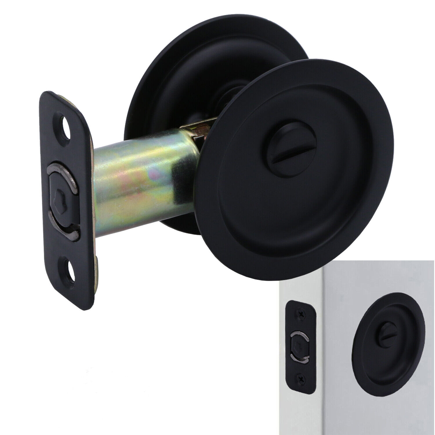 Round Sliding Pocket Door Hardware Latch Pull in Matte Black