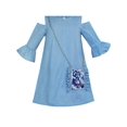 thumbnail image 1 of Girls Cold Shoulder Dress Denim Blue Cowboy 3/4 Sleeve 6, 1 of 7