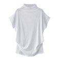 thumbnail image 2 of Femmes Col Roulé Manches Courtes Coton Solide Casual Chemisier Haut T-shirt Grande Taille pour Femmes, 2 of 5