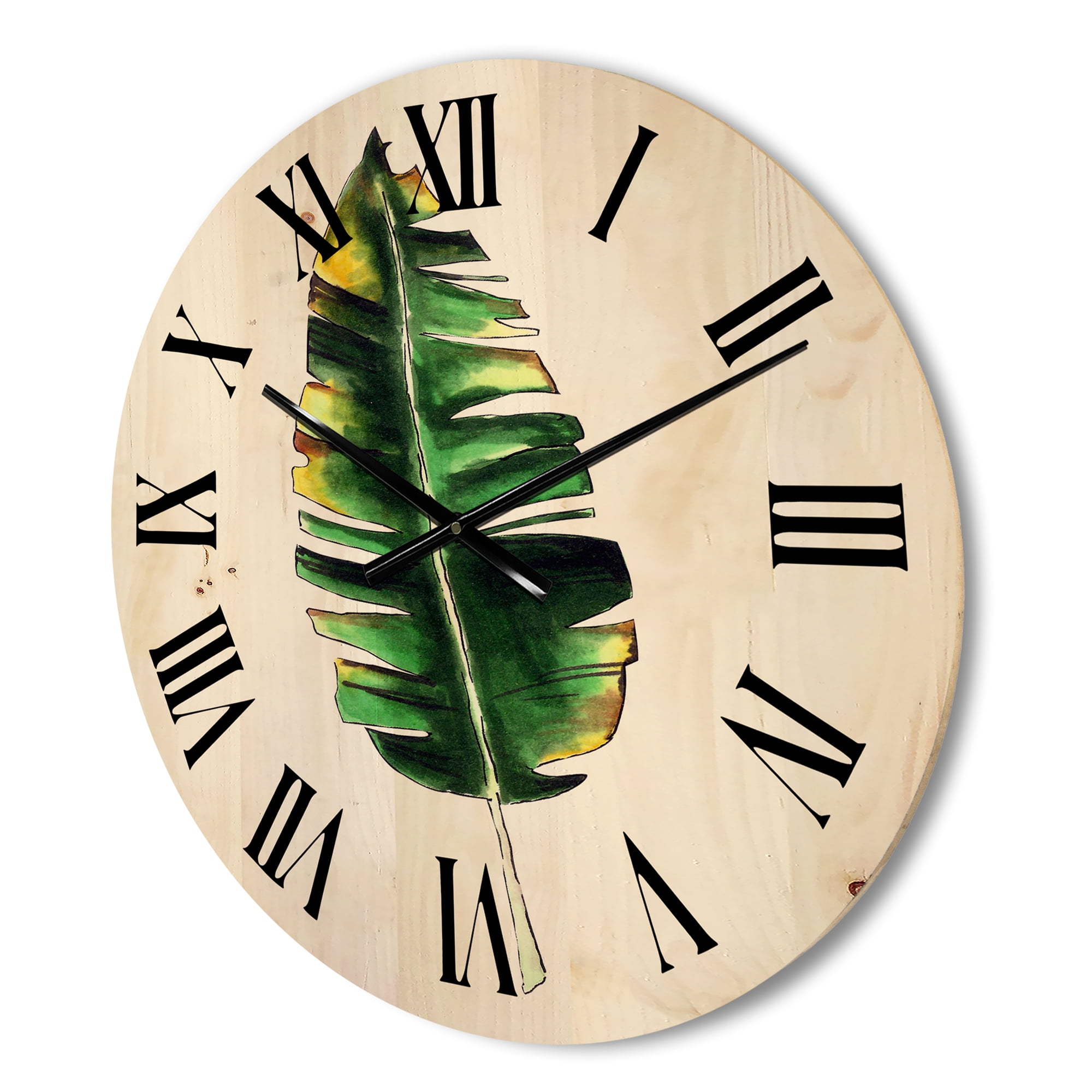 Designart 'Single Banana Leaf On White' Bohemian & Eclectic Wood Wall Clock