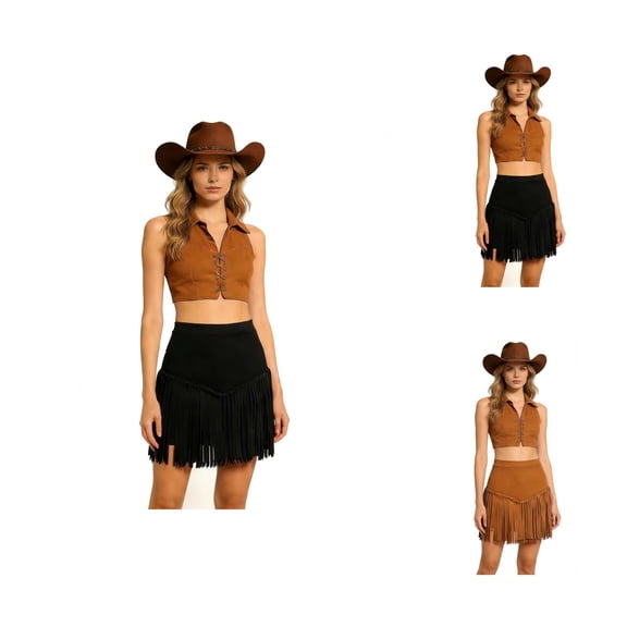 Fringe Skirt for Women Western Cowgirl Faux Suede A Line Mini Skirt Tassel Skirt Country Concert Outfits