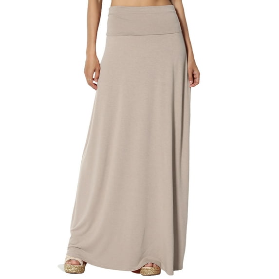 TheMogan Women's PLUS Casual Draped Jersey Foldable Waist Relaxed Long Maxi Skirt
