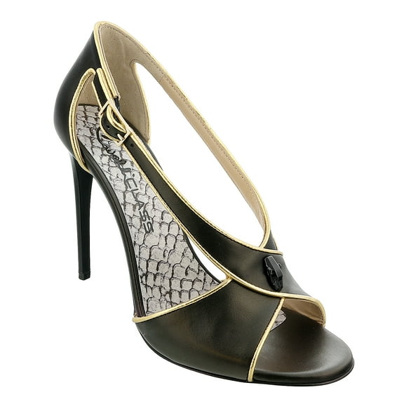 Roberto Cavalli Class  Black/Gold Criss Cross High Heel Sandal-6.5/7 for Womens