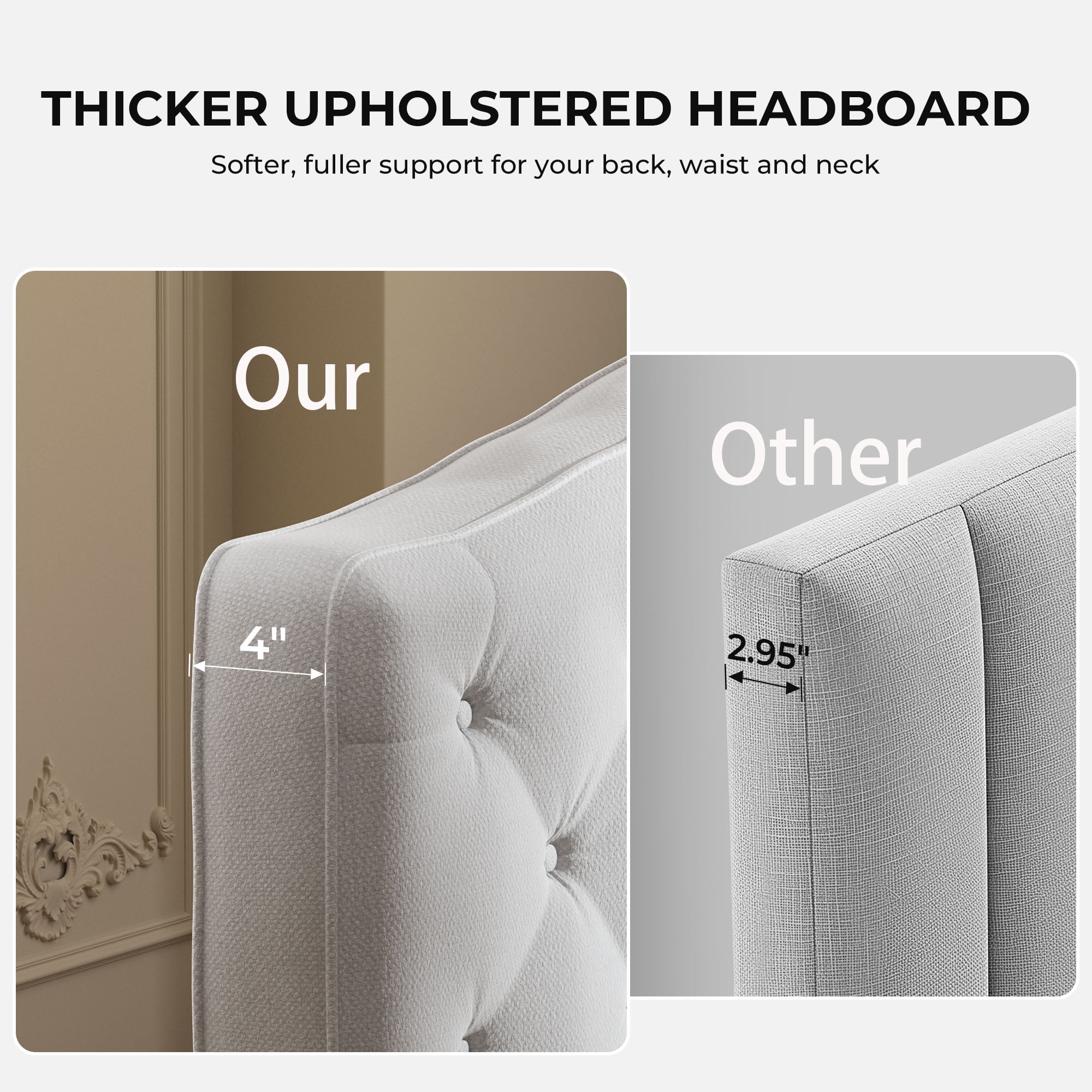 Patbrela Tufted Upholstered Head-Board King Size with 4" Thickened High-Density Sponge, Luxury Button-Tufted King Head-Board Only, Adjustable Height Headboard, Easy Set-up, Beige