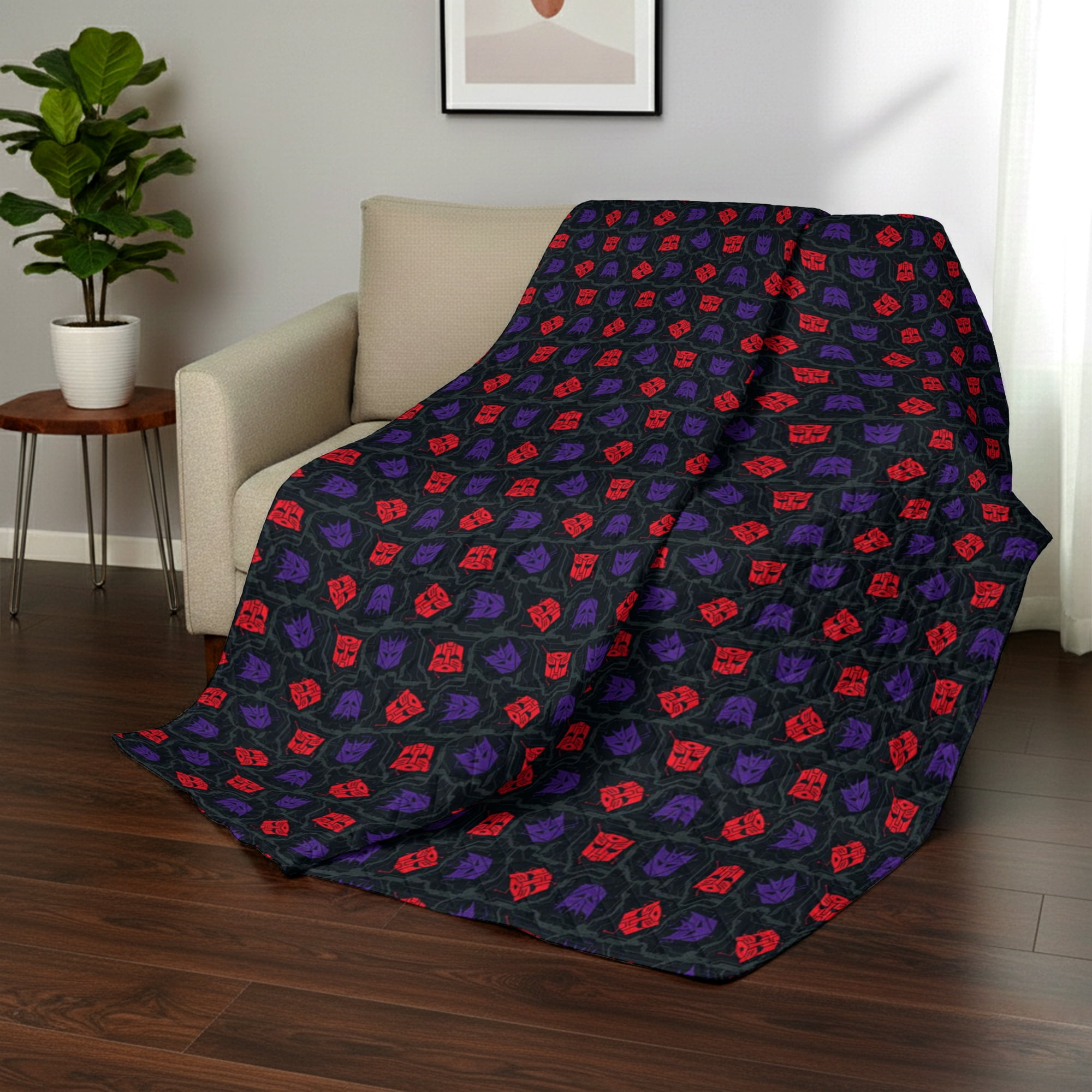 Transformers Autobots Verus Decepticons Quilted Throw Blanket 60x80 inches, Kids Character Bedding