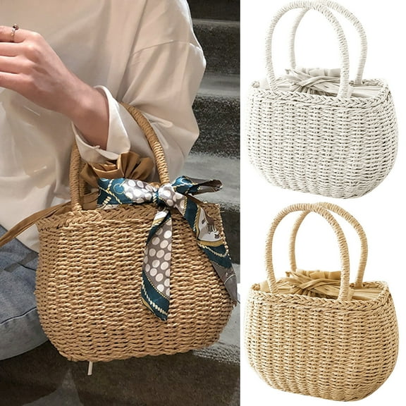 Cheers US Fashion Bamboo Rattan Handbag, Rustic Handwoven Bag for Women, Honey Brown, Boho Chic Style for Women Summer Wooden Beach Purse Handmade Basket Handle Handbags