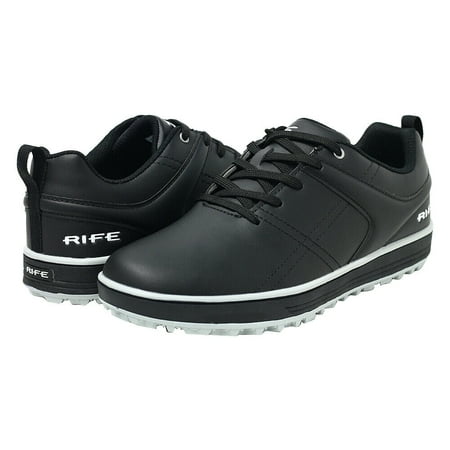 

Rife Golf Shoes Mens Pro Tour Quality Ultra Track Spikeless Black Relaxed Comfort Fit with Maximum Tech Waterproof Protection (Size 9W)