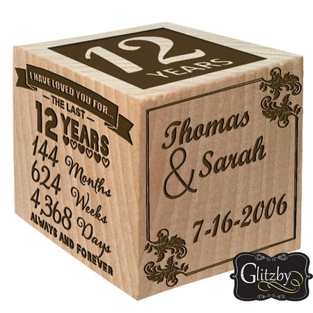 Anniversary Block - Engraved Wood Block Present for Her, for Him by Glitzby