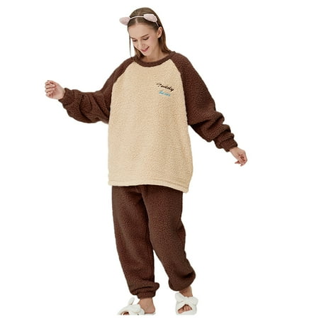

Unisex Sleepwear Winter Flannel Print Long Sleeve+ Long Pants Pajama Suit
