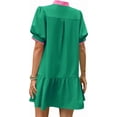 thumbnail image 4 of Short Sleeve Women Color Block V Neck Ruffle Mini Dress, 4 of 6