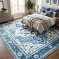 thumbnail image 2 of WANLISELL 8'x10' Washable Area Rugs, Large Living Room Bedroom Rug, Soft Boho Vintage Carpets for Dining Room Home Office Indoor Floor, Non-Slip & Low-Pile, Blue, 2 of 15