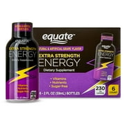 Equate Extra Strength Energy Dietary Supplement, Caffeine 230mg, Grape Flavor, 6 Pack