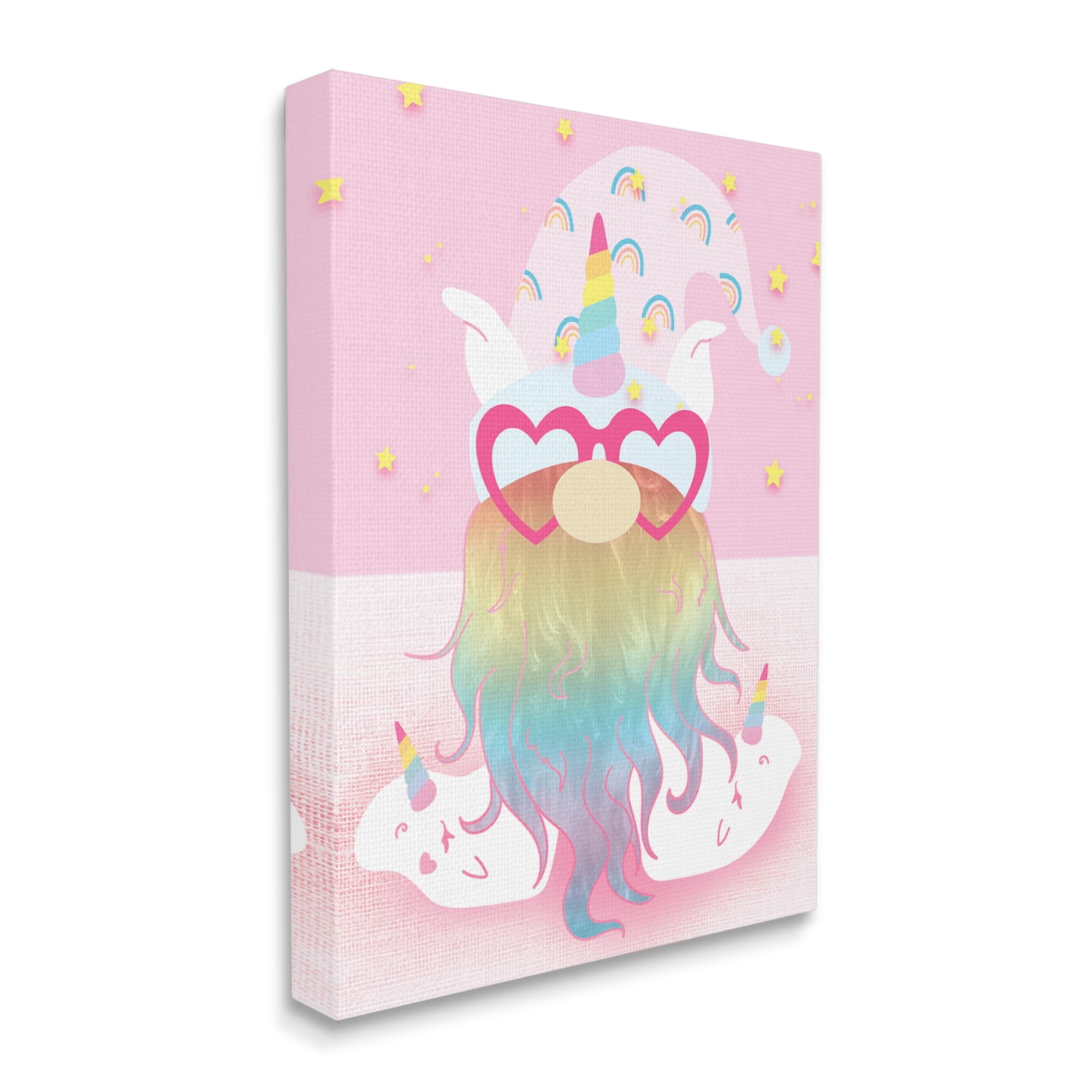 Stupell Fun Unicorn Gnome Pink Rainbow Fairy Tales & Fantasy Painting Gallery Wrapped Canvas Print Wall Art