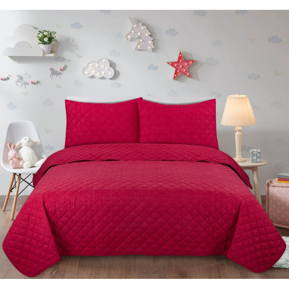 Your Zone Cotton Flannel Quilt Set, Twin/Twin XL, Brilliant Red