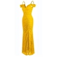 thumbnail image 4 of Angel-fashions Women's Wedding Bridesmaid Dresses Spaghetti Strap Boat Neck Yellow Lace Beading Slit Mermaid Long Cocktail Party Gown Medium, 4 of 6