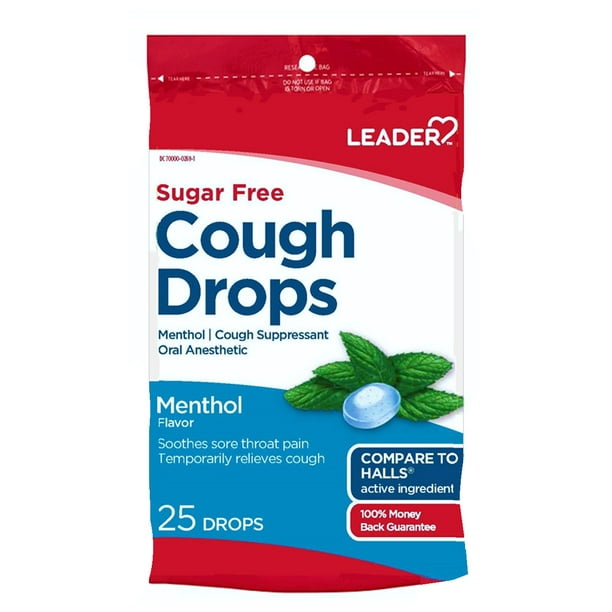 LEADER SugarFree Menthol Flavor Cough Drops, 25ct