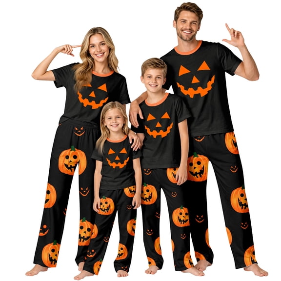 Cozilia 2026 Matching Family Halloween Pajamas Sets Halloween Printed Family Outfits Sets Casual Short Sleeve Top with Bottom Home Wear Loungewear Sleepwear Jammies for Women, M