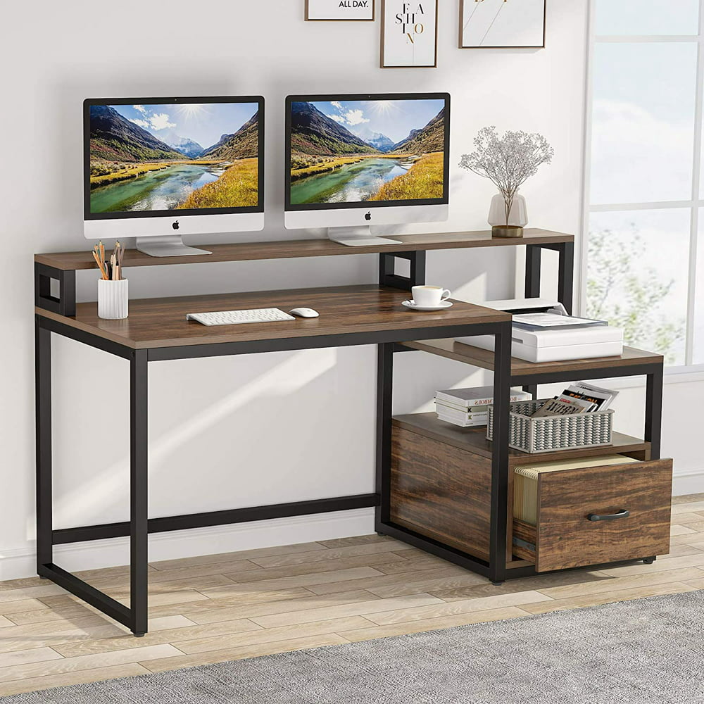 Tribesigns 59 inch Computer Desk with Storage Shelves and