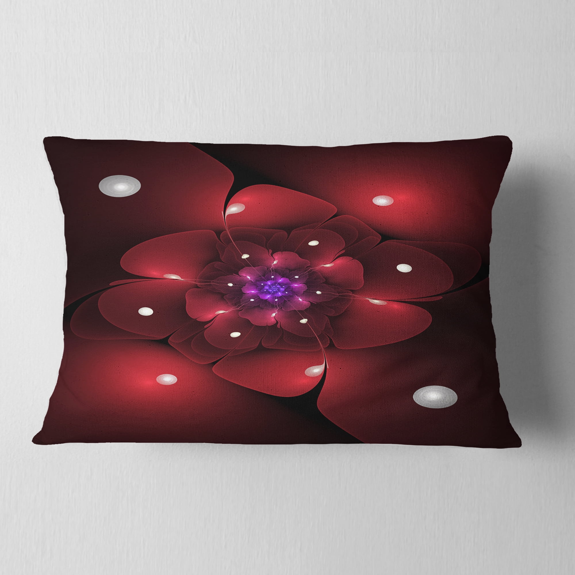 Designart Red Fractal Flower with Illumination - Floral Throw Pillow - 12x20