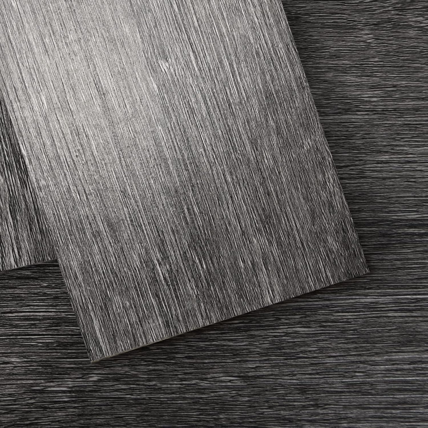 36-Pack 54 Sq.ft Peel and Stick Floor Tiles Vinyl Plank Flooring Wood Look, Adhesive and Waterproof Tile Sticker for Bedroom, Living Room, Kitchen, RV in Ebony