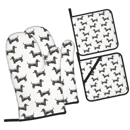 

Naloa Dachshund Dog Puppy Oven Mitts and Pot Holders 4 pcs Set Cooking Baking Grilling Kitchen Oven Glove for Cooking