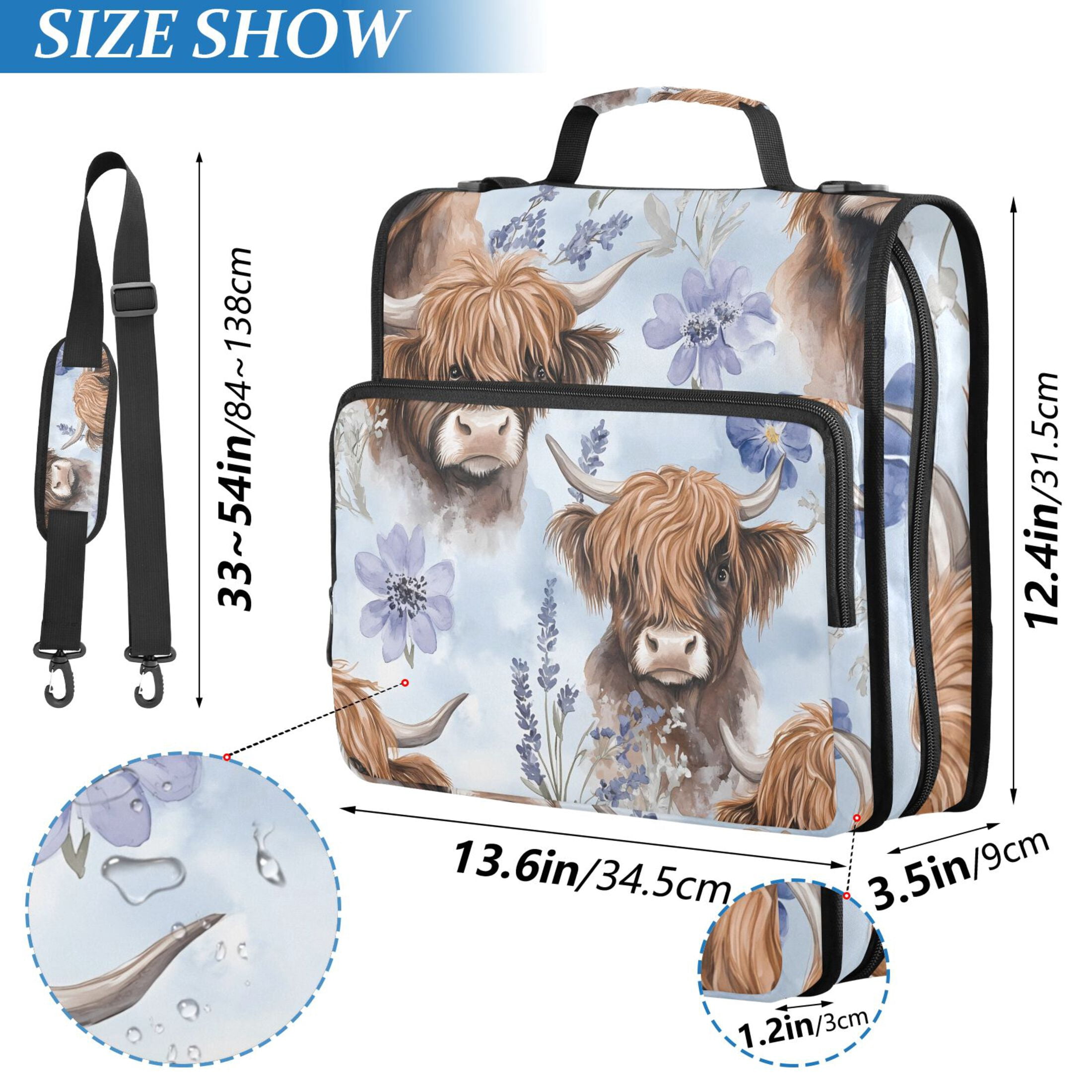 ALAZA Zipper Binder Highland Cattle Flower-w6 3 Ring Trapper Keeper File Folder Organizer Bag