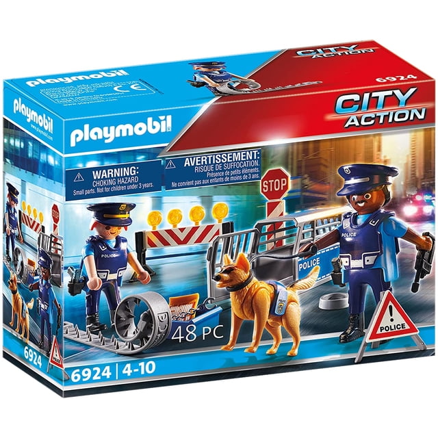 Playset Playmobil Roadblock Policía con 2 oficiales y K9