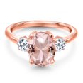 thumbnail image 3 of Gem Stone King 2.98 Ct Oval Peach Nano Morganite White Topaz 18K Rose Gold Plated Silver Ring, 3 of 6