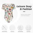 thumbnail image 4 of KLL Women 's Crew Neck Bodysuit Jumpsuits Cooking Utensils Print Short onesies Stretch T Shirts, 4 of 7