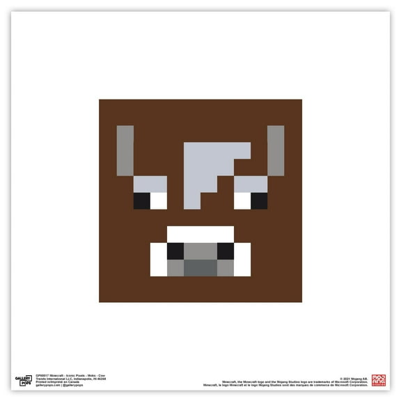 Gallery Pops Minecraft: Iconic Pixels - Mobs - Cow Wall Art, Unframed Version, 12" x 12"